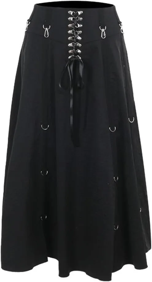 Women's Goth High Waist Long Flowy Skirts Y2k Summer Fairy Maxi Skirts Black Ruffle Skirt Grunge Punk Skirt