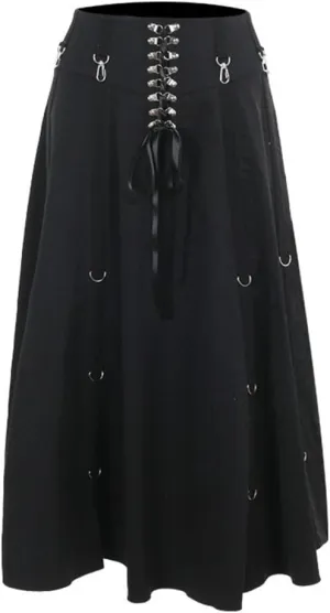 Women's Goth High Waist Long Flowy Skirts Y2k Summer Fairy Maxi Skirts Black Ruffle Skirt Grunge Punk Skirt