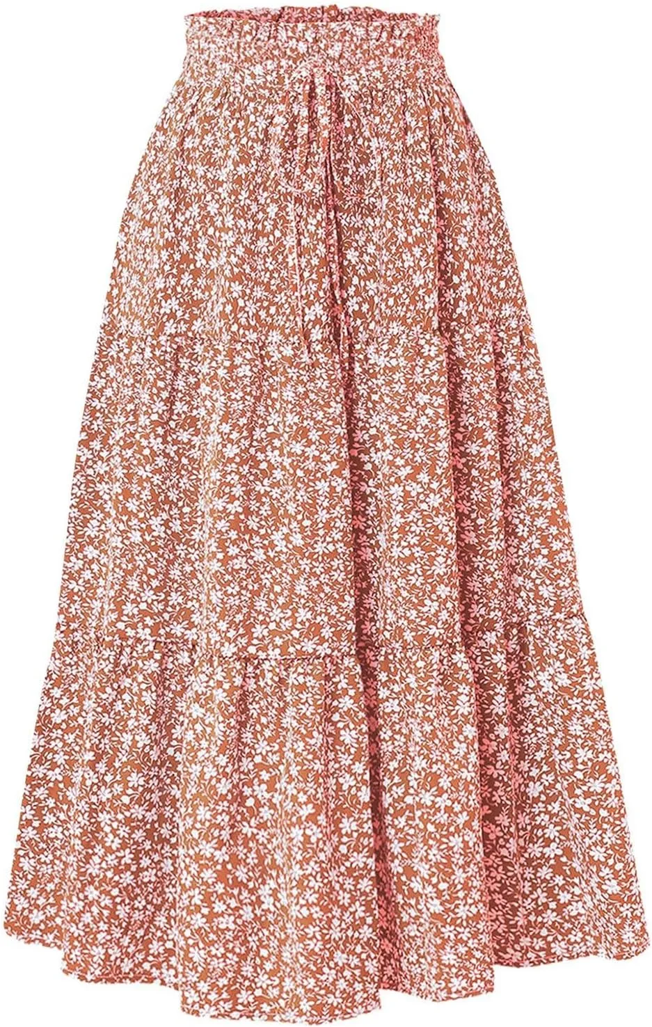 Womens High Waisted Elastic Skirt 2025 Trendy Casual Print Long Skirt Summer Flowy Swing Pleated A-Line Maxi Skirts