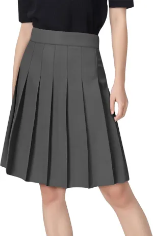 Women's High Waisted Pleated Midi Skirt, Solid Color Basic A-Line Skirts School Uniform Outdoor Sports Tennis Skirt