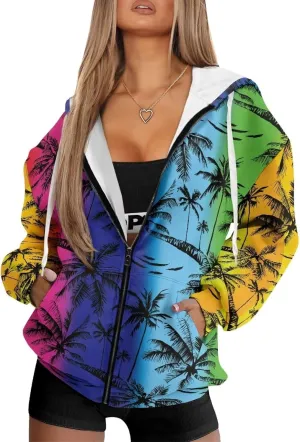 Womens Hoodies Full Zip Long Sleeve Oversized Lightweight Fall Workout Outfits Valentine's Prints