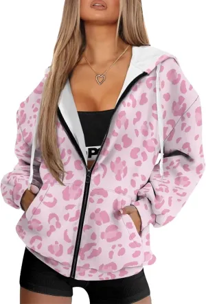 Womens Hoodies Full Zip Long Sleeve Oversized Lightweight Fall Workout Outfits Valentine's Prints