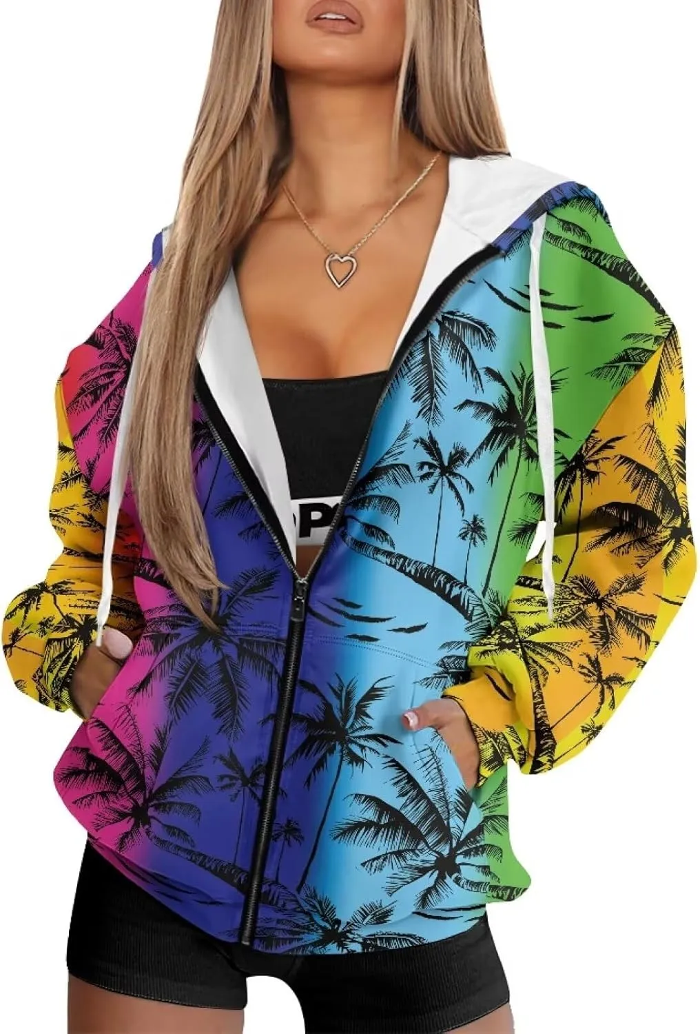 Womens Hoodies Full Zip Long Sleeve Oversized Lightweight Fall Workout Outfits Valentine's Prints