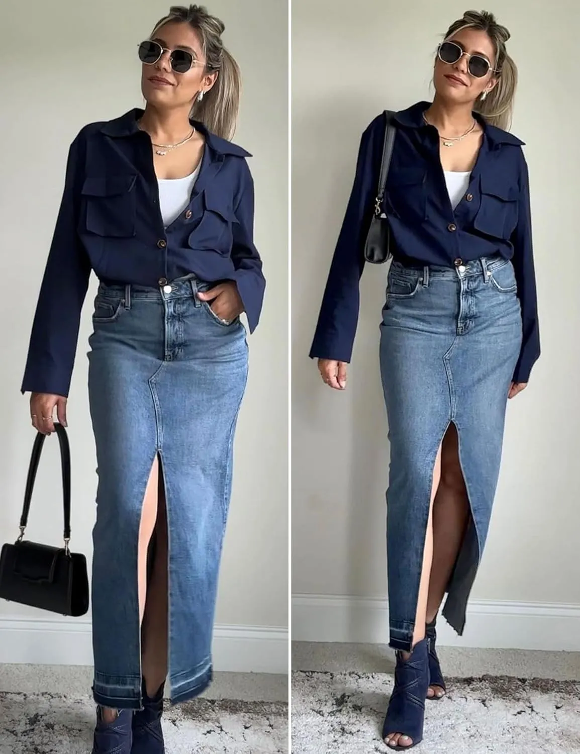 Women's Lightweight Black Cropped Utility Jacket Military Safari Button Down Anorak Coat with Pockets