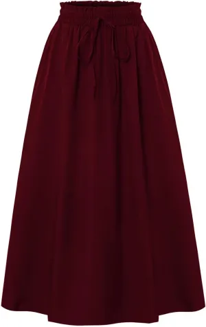 Women's Maxi Skirt Summer Trendy Elastic High Waisted Boho Casual Beach Flowy Swing Long Skirts with Pockets