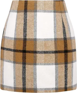 Women's Midi Plaid Skirts 2025 Fall Winter Knee Length Pencil Wool Skirt High Waist Midi Bodycon Cloth with Slit