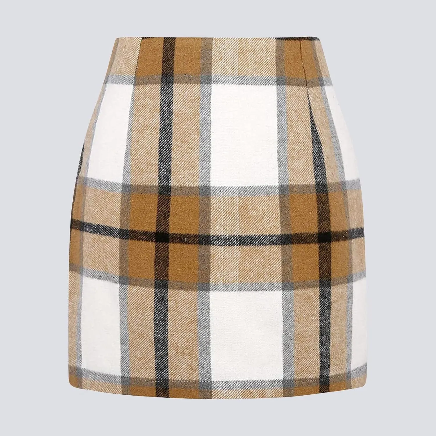 Women's Midi Plaid Skirts 2025 Fall Winter Knee Length Pencil Wool Skirt High Waist Midi Bodycon Cloth with Slit