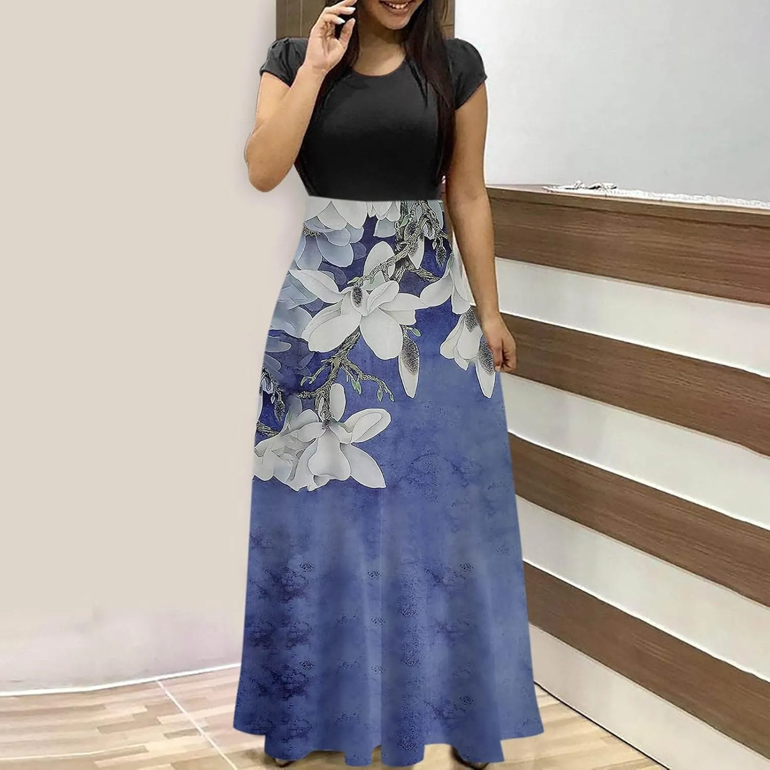 Women's Summer Casual Floral Boho High Waist Maxi Skirt Plus Size,S-5XL