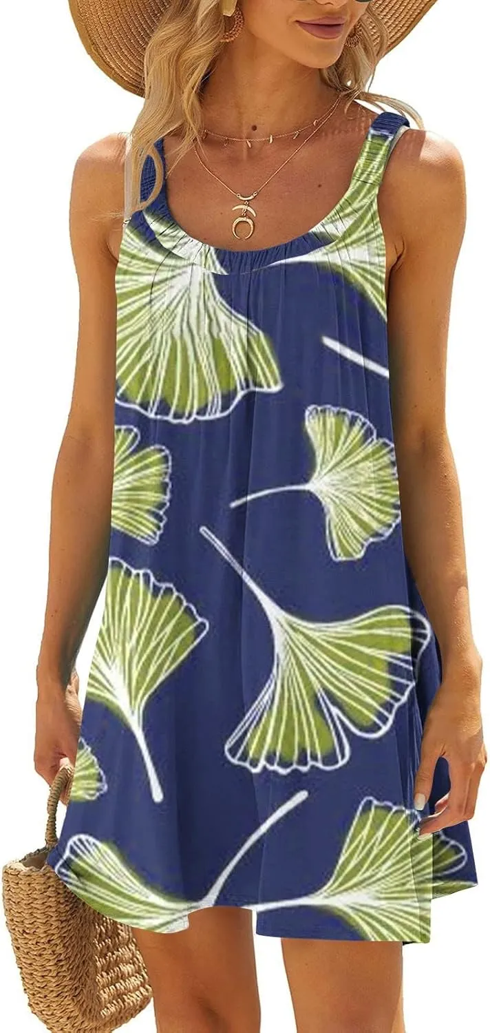 Womens Summer Dresses Bohemian Floral Tank Beach Halter Dress Casual Sleeveless Flowy Vacation Tshirt Sundresses