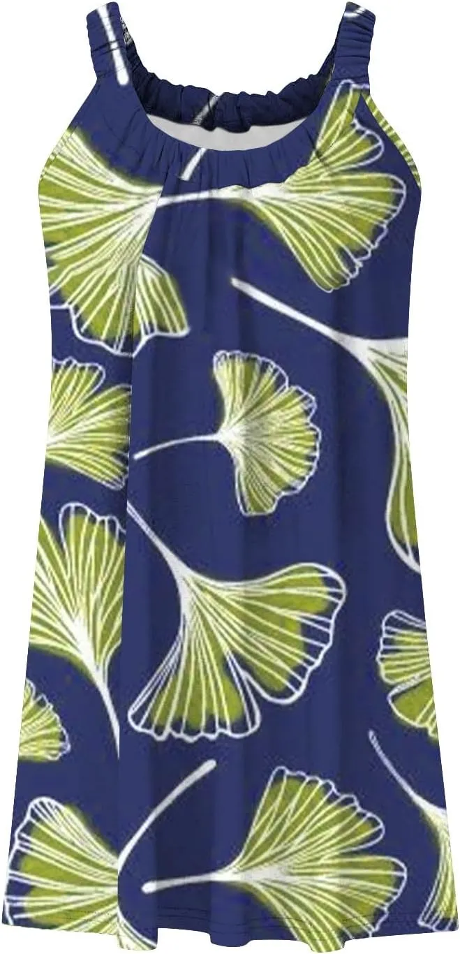 Womens Summer Dresses Bohemian Floral Tank Beach Halter Dress Casual Sleeveless Flowy Vacation Tshirt Sundresses