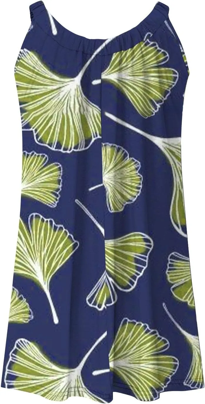 Womens Summer Dresses Bohemian Floral Tank Beach Halter Dress Casual Sleeveless Flowy Vacation Tshirt Sundresses