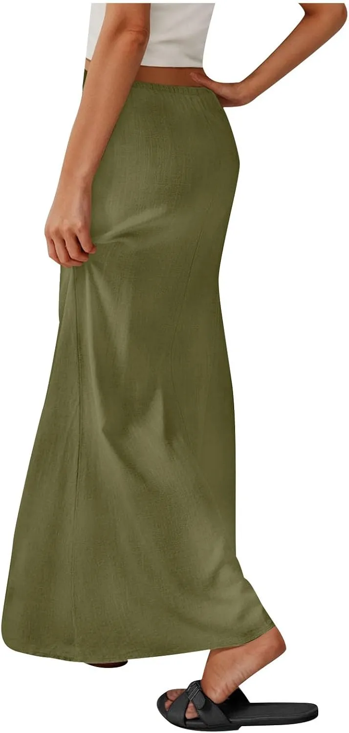 Womens Summer Maxi Skirt Low Rise Lace Up Midi Skirt Casual Long Skirt A Line Lounge Skirt Trendy Beach Skirts