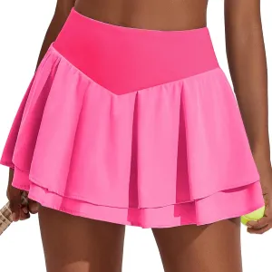Womens Tennis Skorts Casual High Waisted Flowy Pleated Skater Skirts Athletic Cute Ruffle Layer Yoga Fitness Clothes