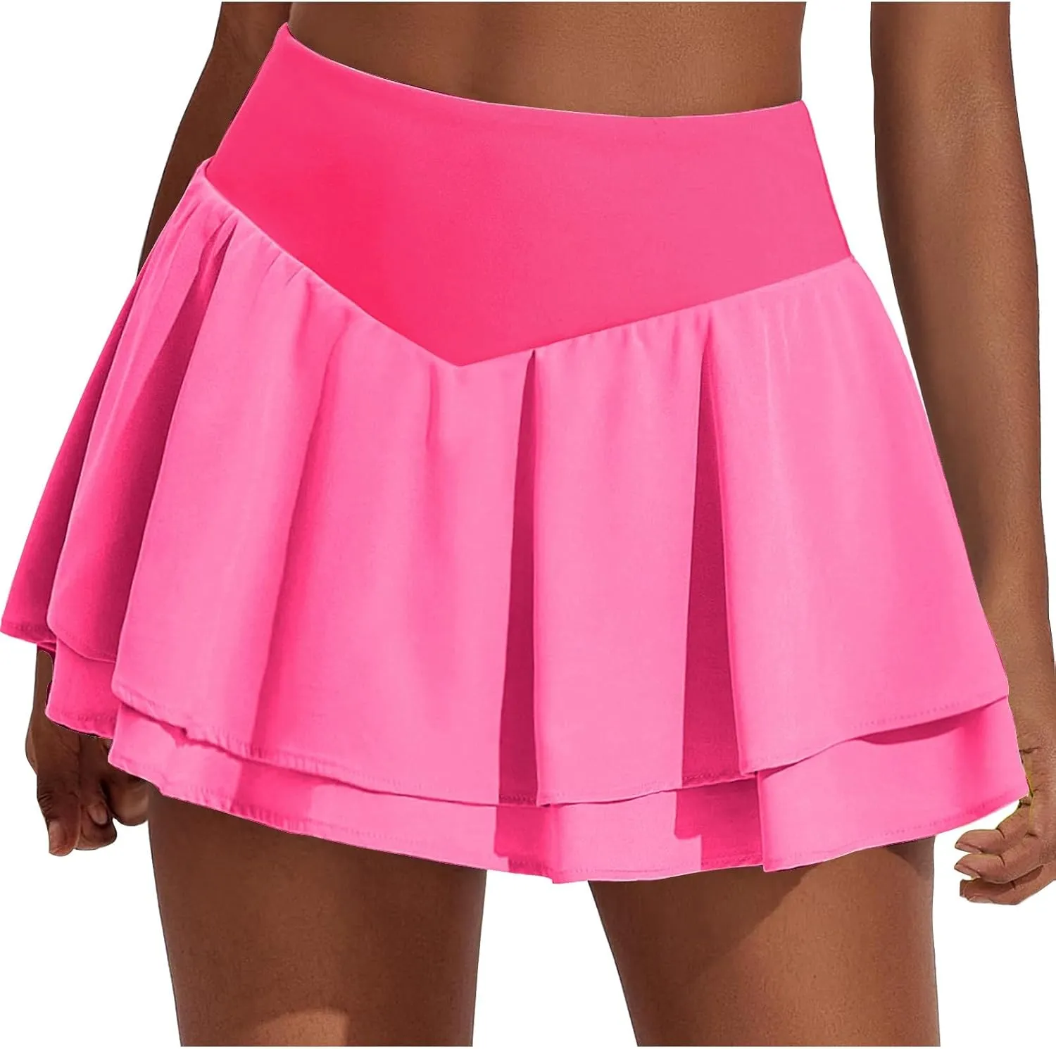 Womens Tennis Skorts Casual High Waisted Flowy Pleated Skater Skirts Athletic Cute Ruffle Layer Yoga Fitness Clothes