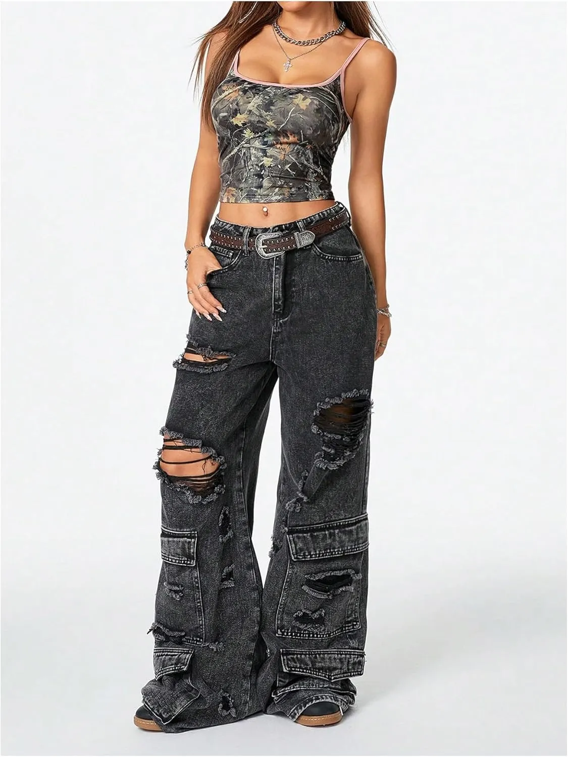 Women's Y2k Vintage Camo Print Camisole Spaghetti Strap Scoop Neck Cropped Cami Tank