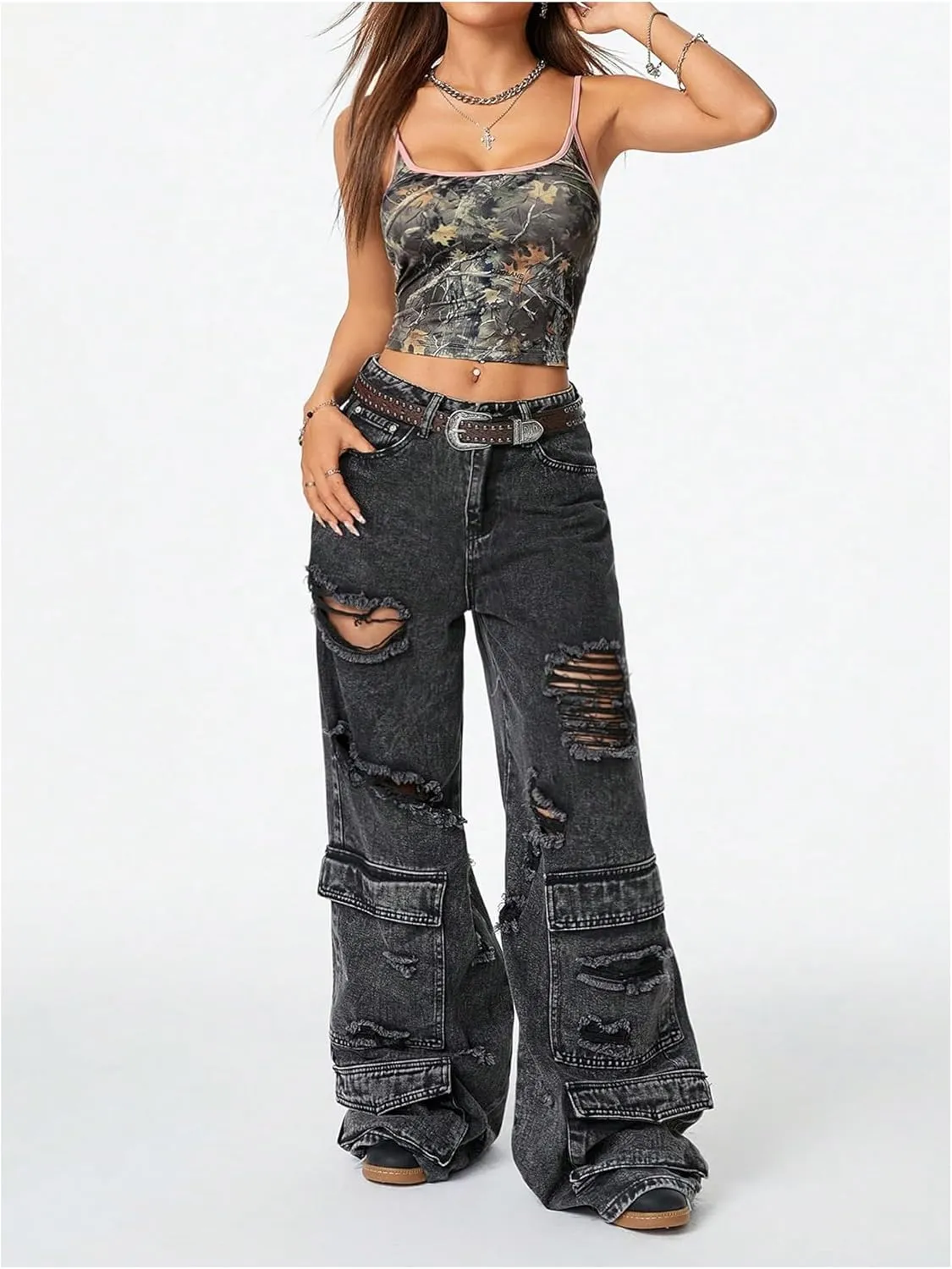 Women's Y2k Vintage Camo Print Camisole Spaghetti Strap Scoop Neck Cropped Cami Tank