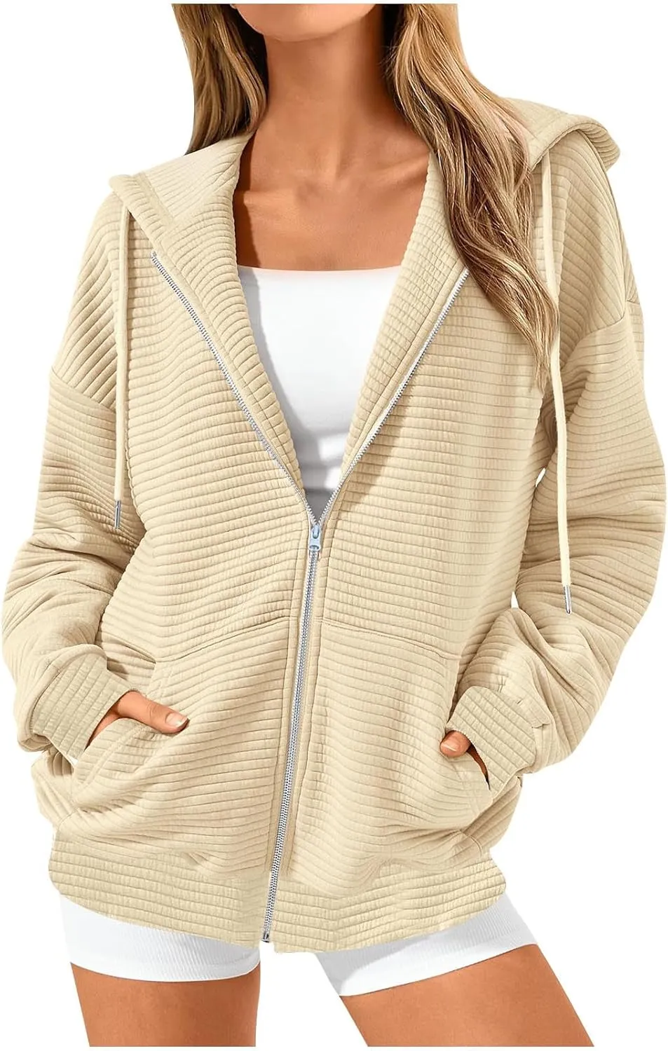 Womens Zip Up Hoodies Y2K Sweatshirts Long Sleeve Oversized Hooded Jackets with Pocket Fall Outfits 2024 Trendy