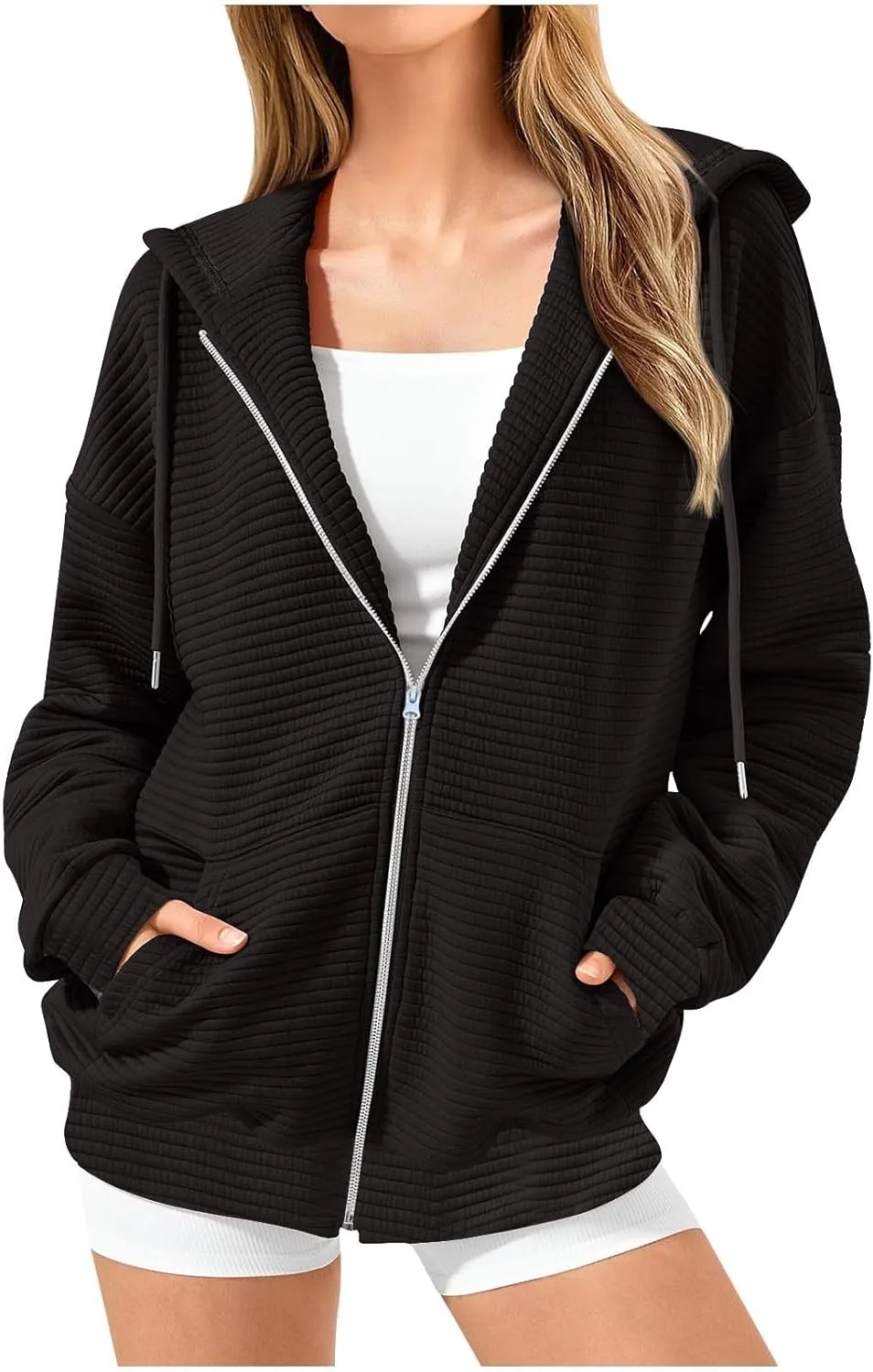 Womens Zip Up Hoodies Y2K Sweatshirts Long Sleeve Oversized Hooded Jackets with Pocket Fall Outfits 2024 Trendy