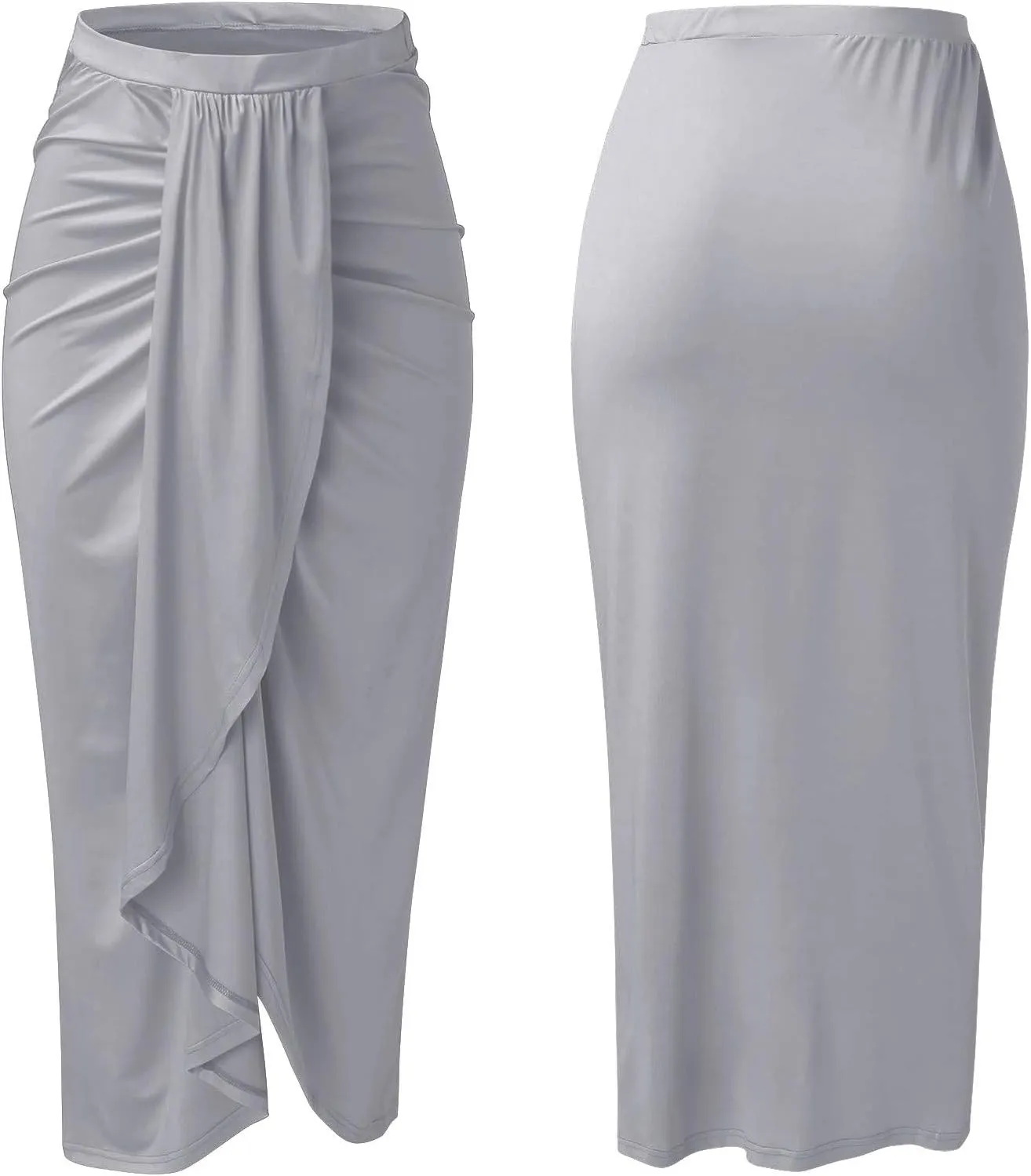 Wrap Women's Draped Skirt High Waist Slit Maxi Solid Elastic Asymmetrical Casual Skirt Maxi Skirt