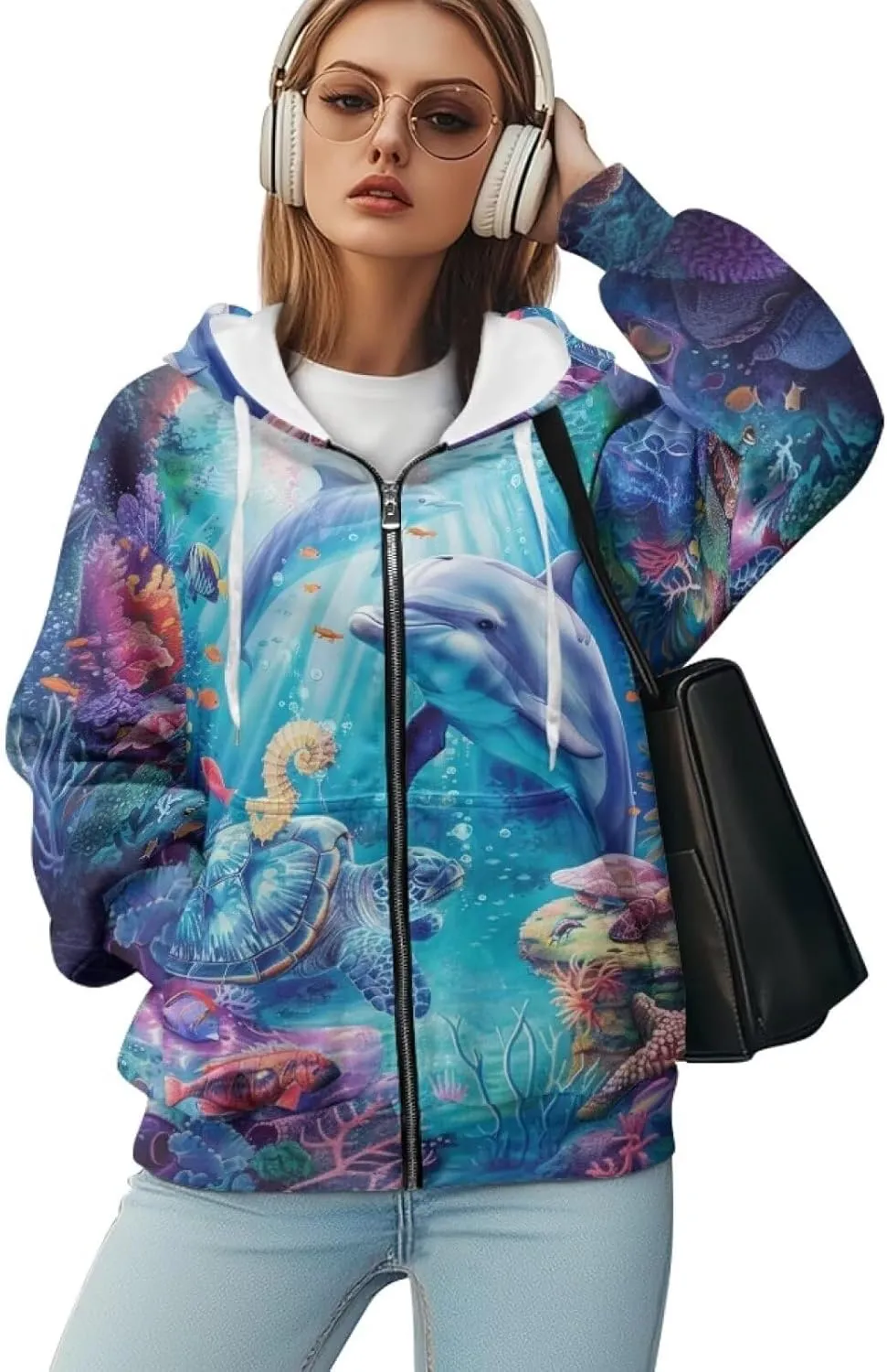 Xpyiqun Zip Up Hoodie Womens Graphic Hoodies Long Sleeve Drawstring Hooded Sweatshirts Fall Jacket with Pockets