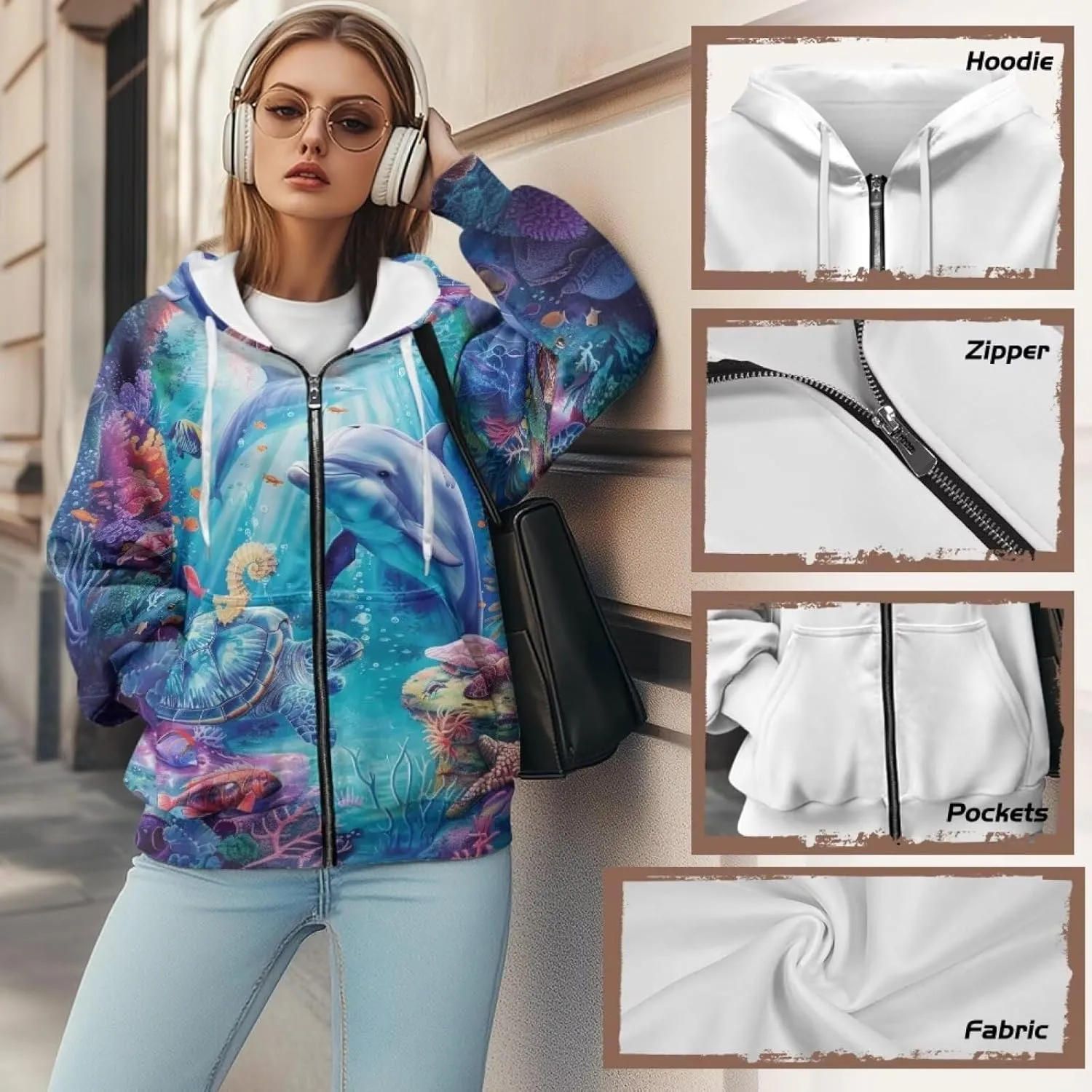 Xpyiqun Zip Up Hoodie Womens Graphic Hoodies Long Sleeve Drawstring Hooded Sweatshirts Fall Jacket with Pockets