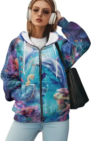 Xpyiqun Zip Up Hoodie Womens Graphic Hoodies Long Sleeve Drawstring Hooded Sweatshirts Fall Jacket with Pockets