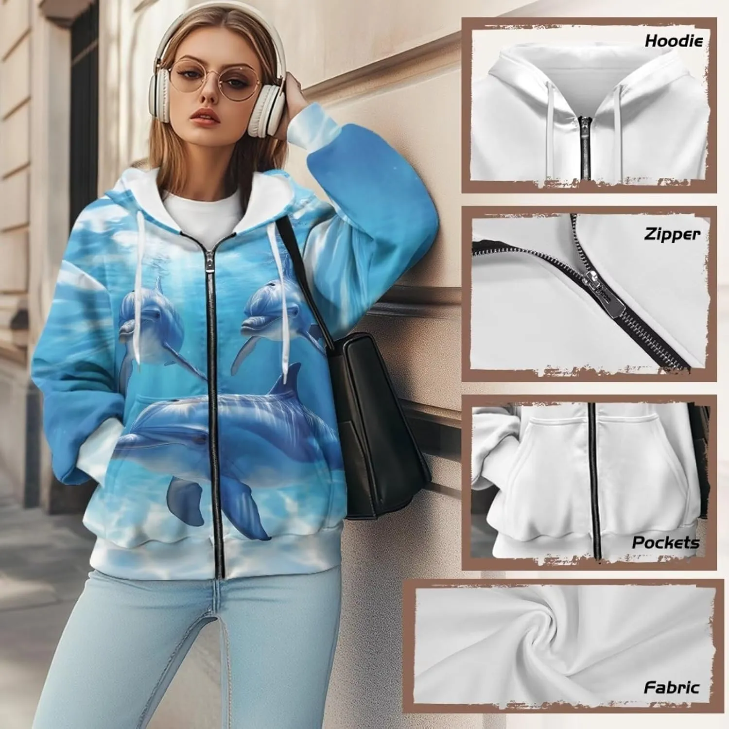 Xpyiqun Zip Up Hoodie Womens Graphic Hoodies Long Sleeve Drawstring Hooded Sweatshirts Fall Jacket with Pockets