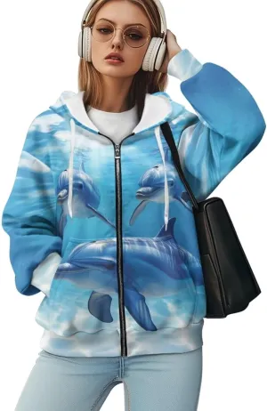 Xpyiqun Zip Up Hoodie Womens Graphic Hoodies Long Sleeve Drawstring Hooded Sweatshirts Fall Jacket with Pockets