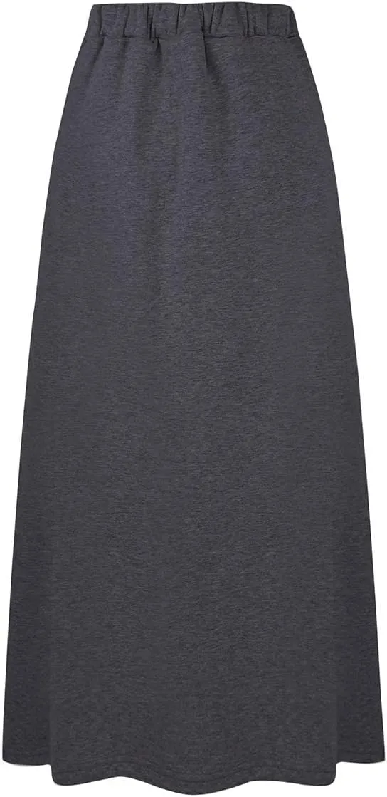 Ylingjun Womens Warm Fleece Lined Long Jersey Skirts Elastic Waist A Line Flared Winter Skirt