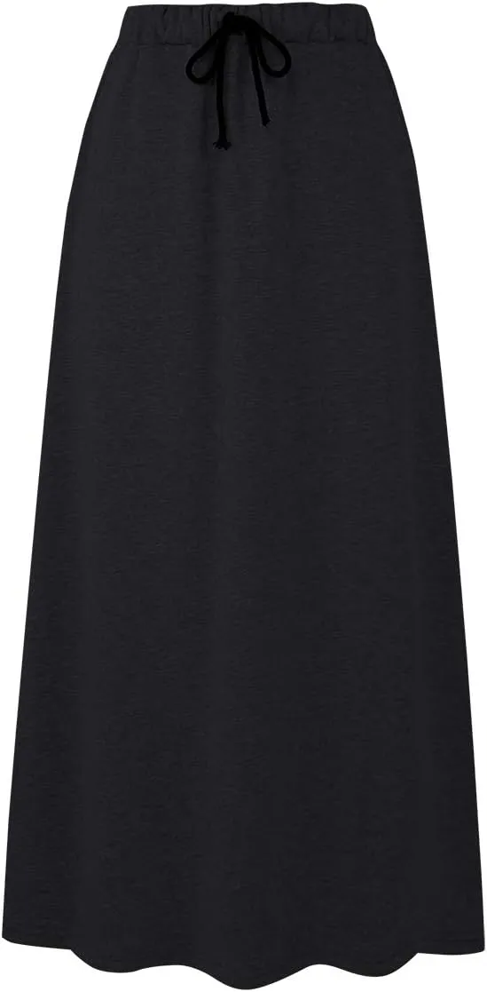 Ylingjun Womens Warm Fleece Lined Long Jersey Skirts Elastic Waist A Line Flared Winter Skirt