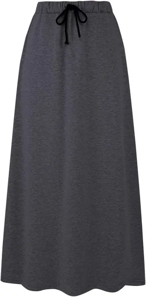 Ylingjun Womens Warm Fleece Lined Long Jersey Skirts Elastic Waist A Line Flared Winter Skirt