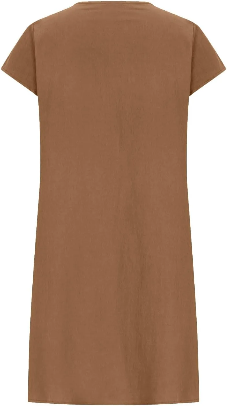 ZDRZK Midi Dresses for Women 2024 Casual Cotton Linen Summer Plus Size Sundresses Beach Vacation Loose Fit Flowy Dress