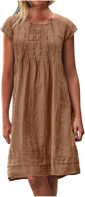 ZDRZK Midi Dresses for Women 2024 Casual Cotton Linen Summer Plus Size Sundresses Beach Vacation Loose Fit Flowy Dress