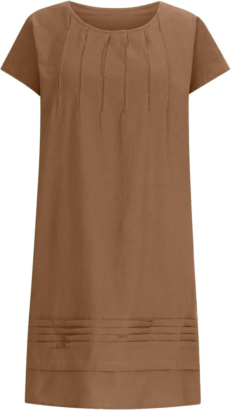ZDRZK Midi Dresses for Women 2024 Casual Cotton Linen Summer Plus Size Sundresses Beach Vacation Loose Fit Flowy Dress
